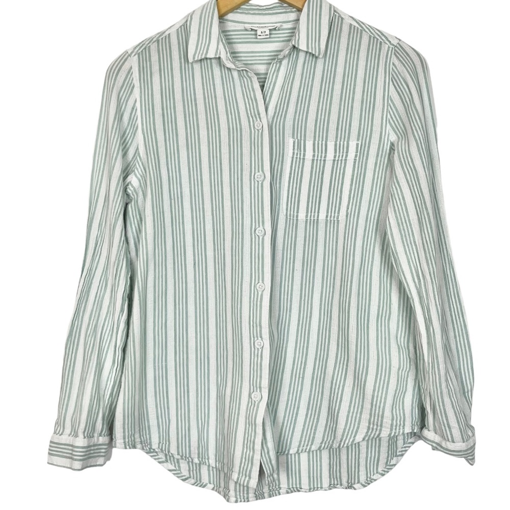 Beach Lunch Lounge Striped Long Sleeve Button Down Shirt - Picture 1 of 7